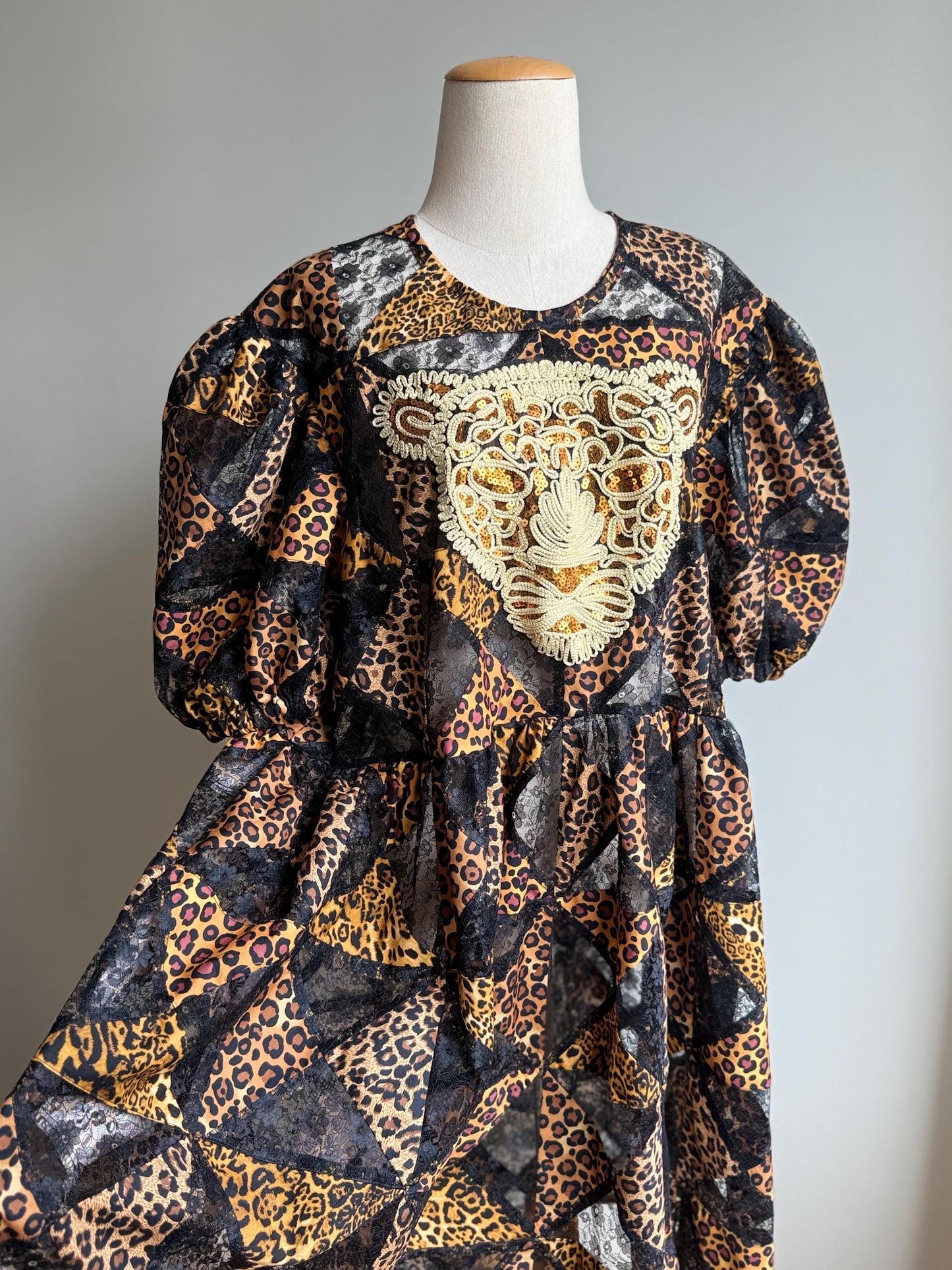 Leopard Patchwork Babydoll Midi Dress – One of a Kind