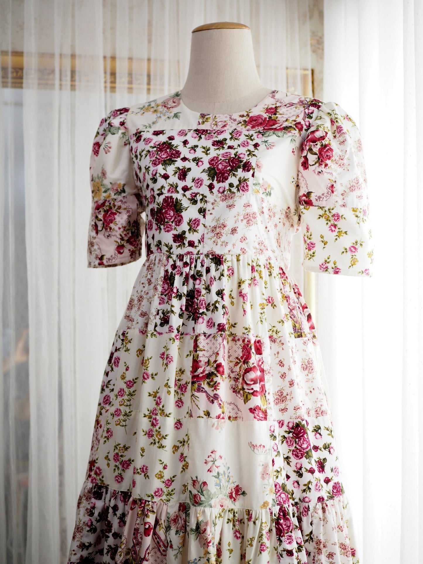 Soft Pink Floral Patchwork Babydoll Maxi Dress – One of a Kind