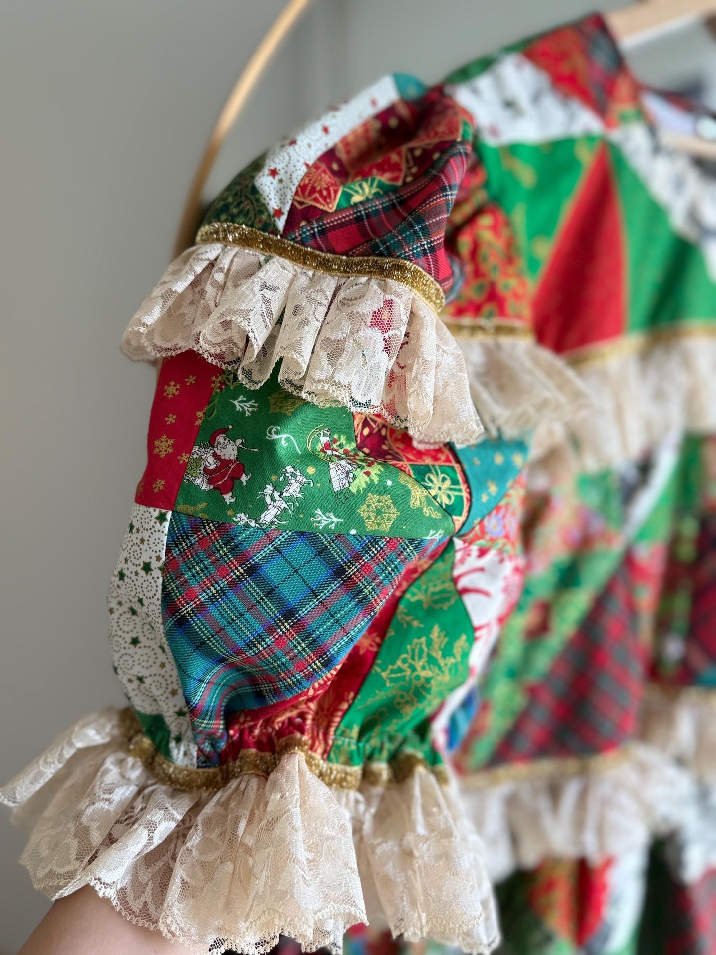 Christmas Patchwork Lace Tiered Dress – One of a Kind