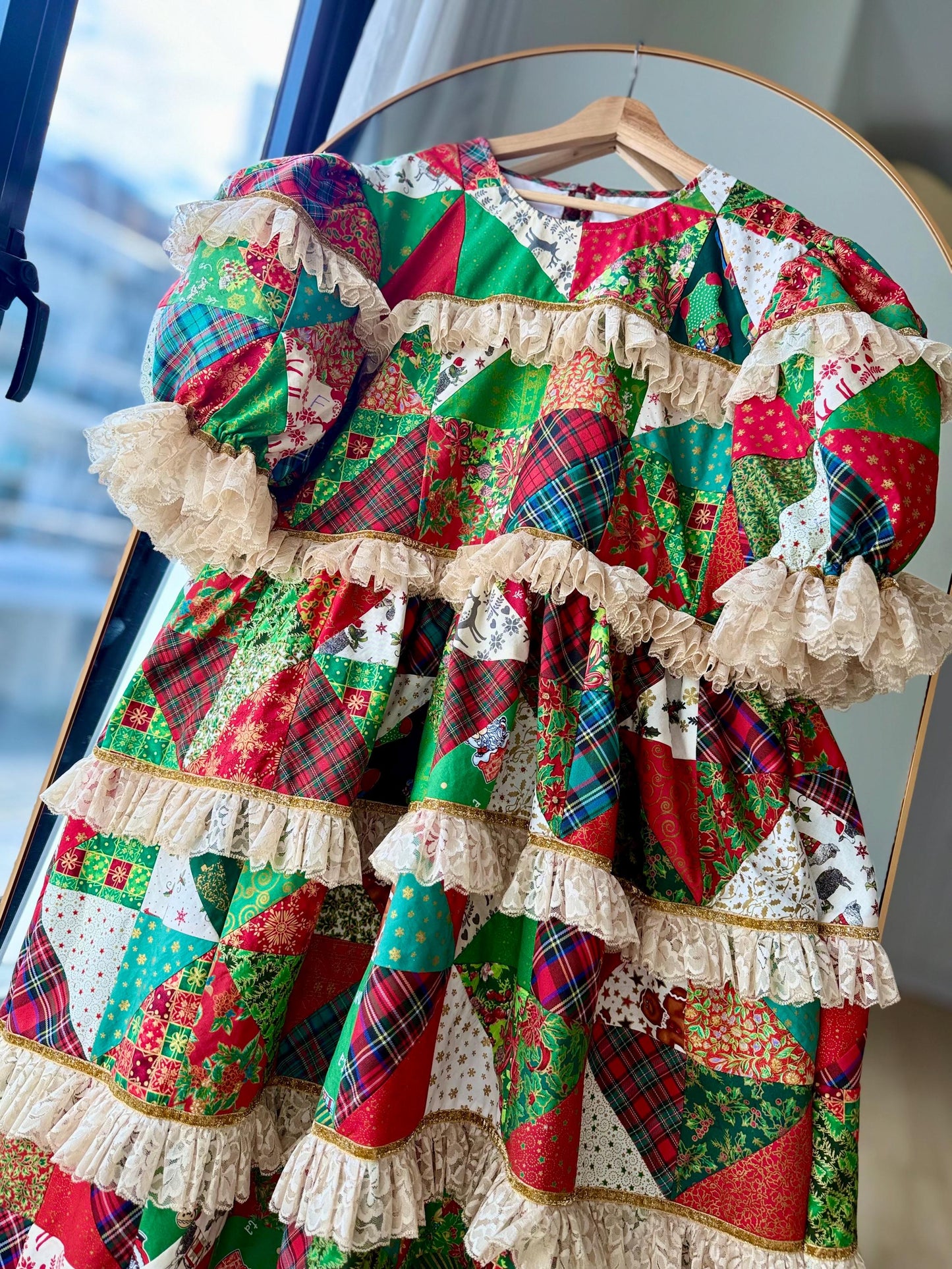 Christmas Patchwork Lace Tiered Dress – One of a Kind
