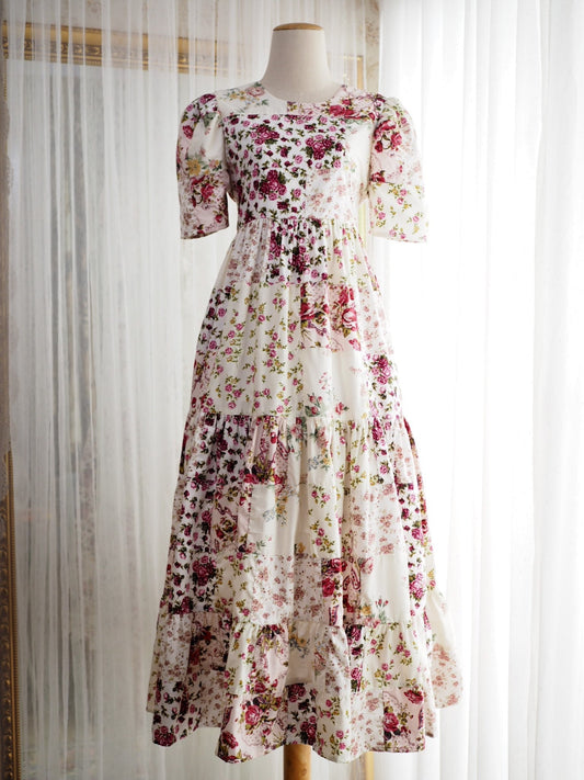 Soft Pink Floral Patchwork Babydoll Maxi Dress – One of a Kind