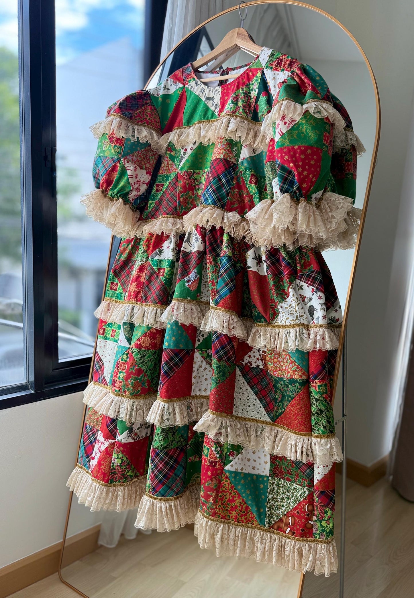 Christmas Patchwork Lace Tiered Dress – One of a Kind