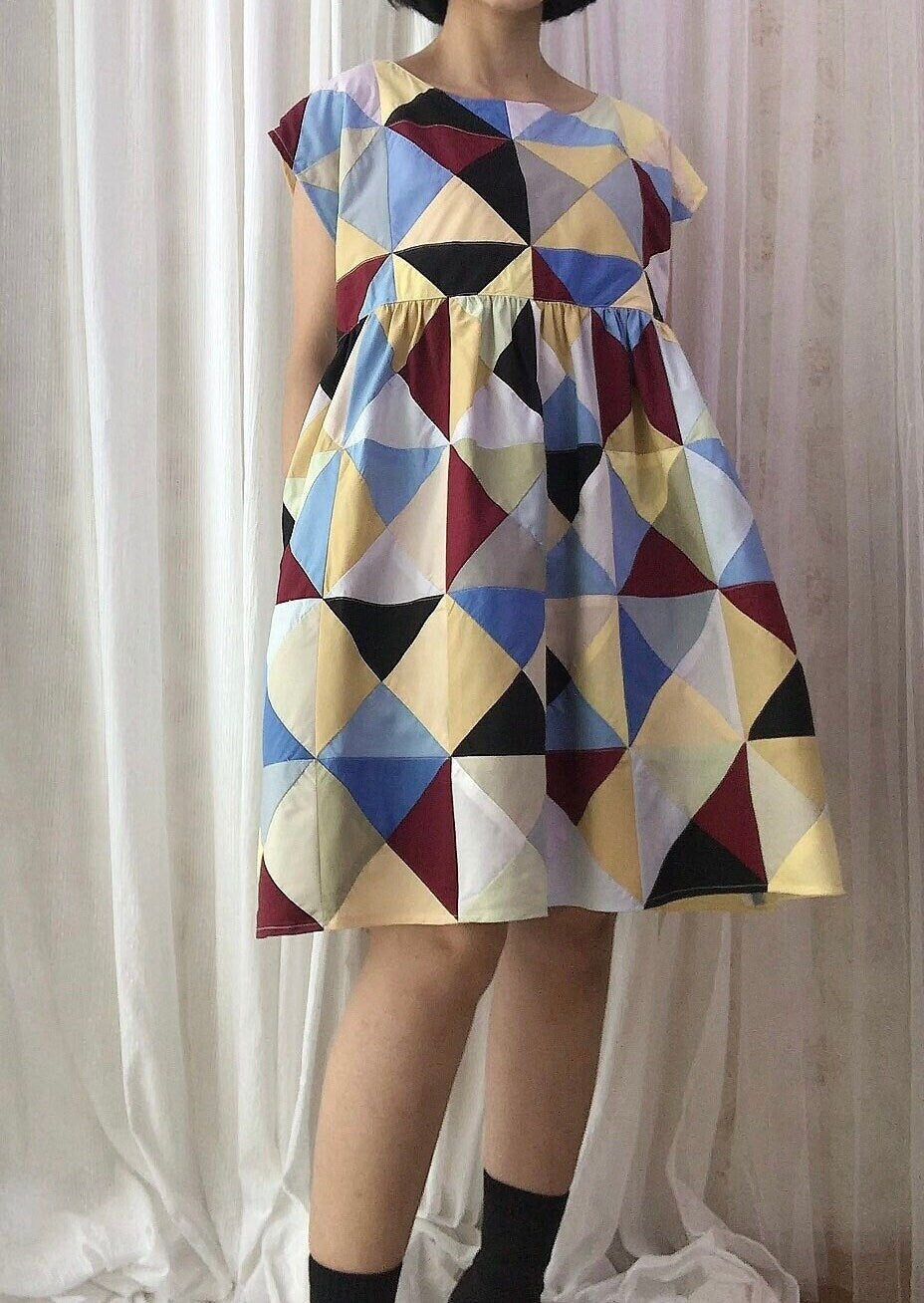 Geometric Patchwork Babydoll Dress – One of a Kind