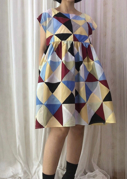 Geometric Patchwork Babydoll Dress – One of a Kind