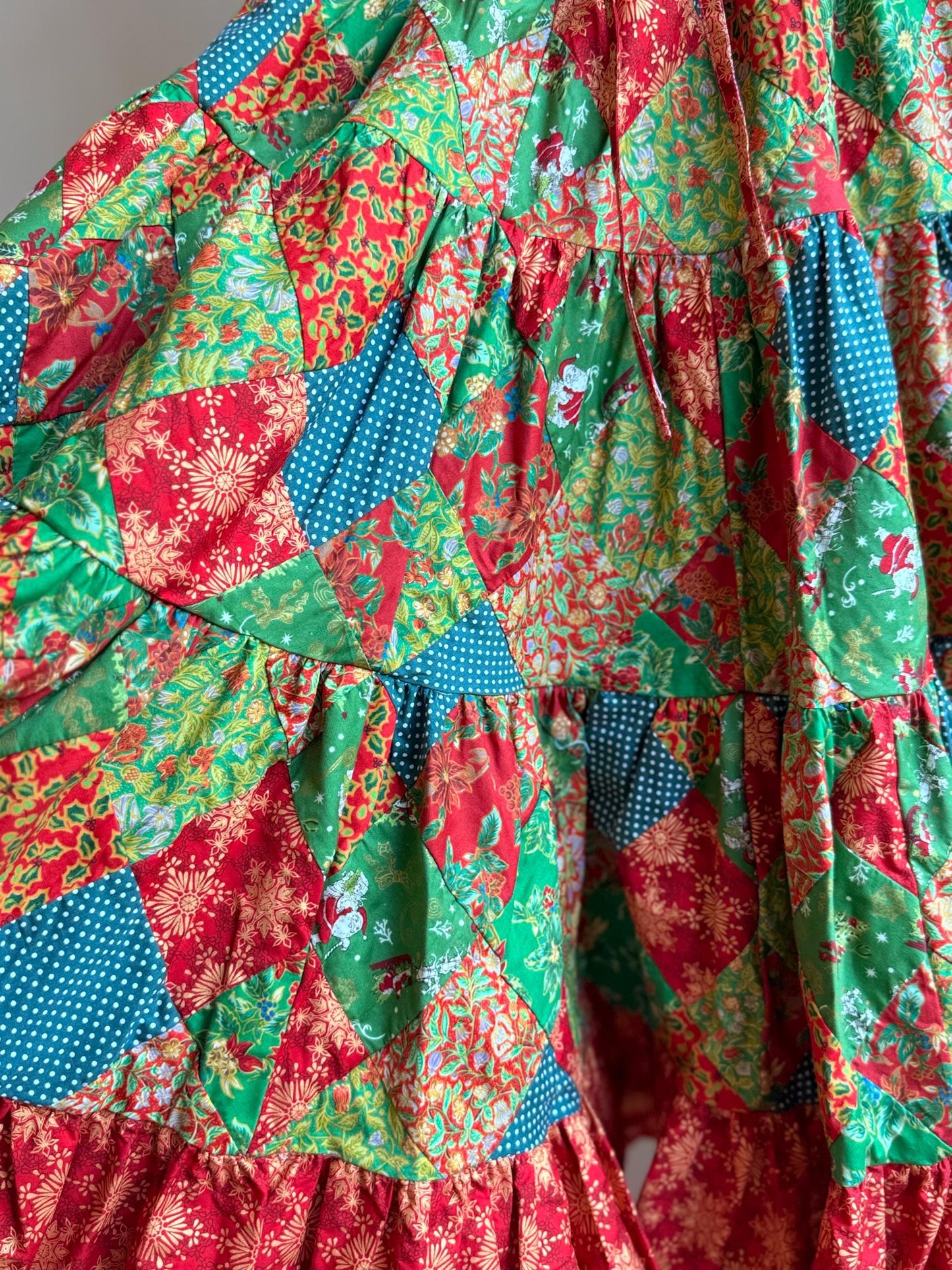 Handmade Christmas Patchwork Midi Skirt – Festive Cotton Skirt