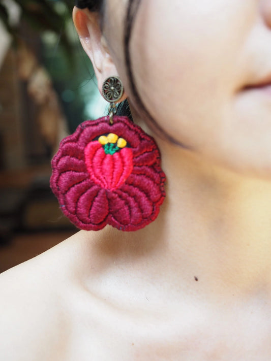 Flower Earrings, Hand Embroidered, Hungarian  Kalocsa, Hungarian Embroidery