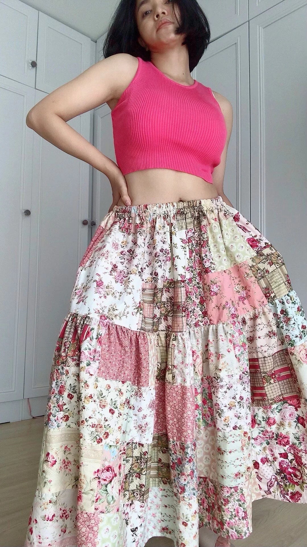 Patchwork Elastic Skirt - Unique Handmade Design
